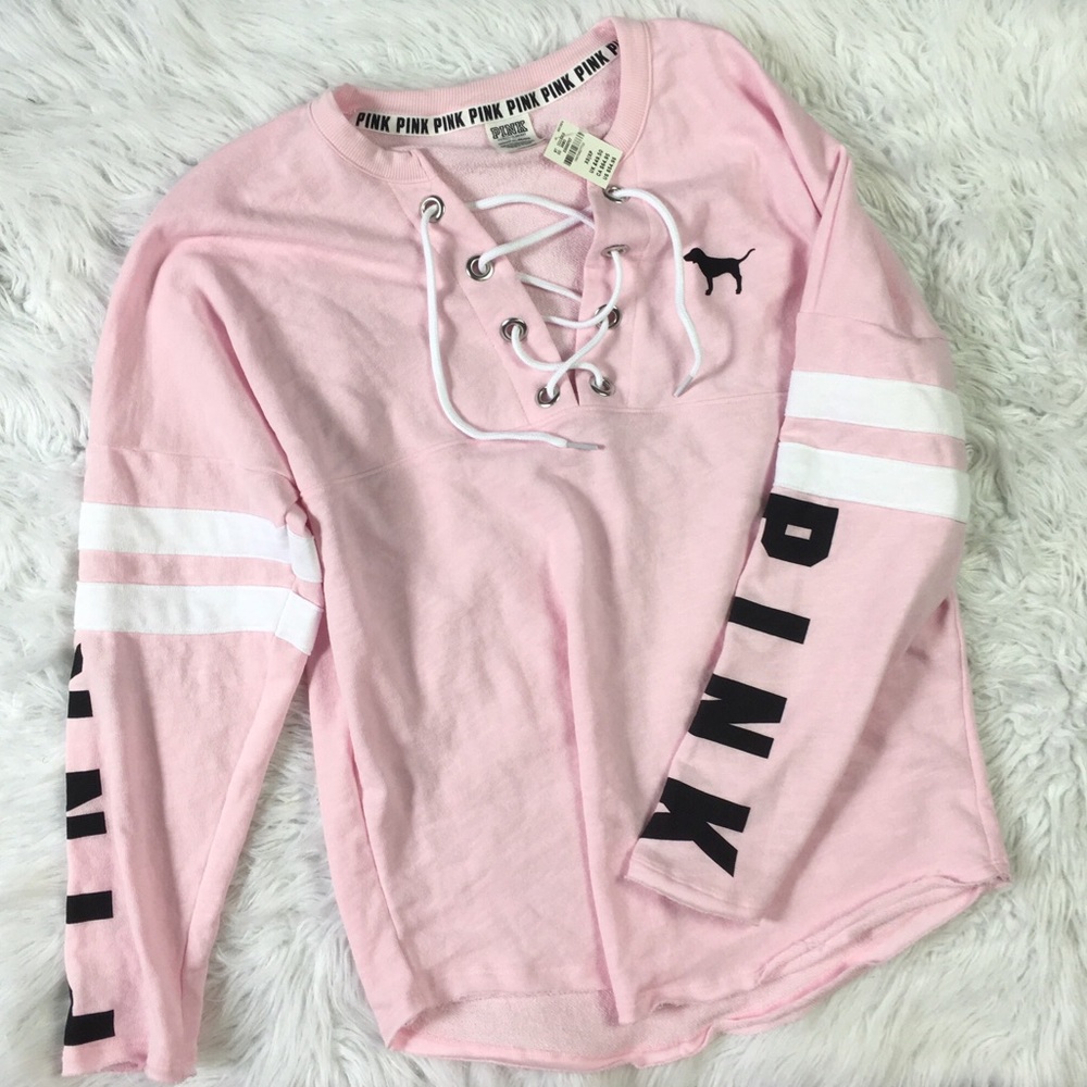 HTF RARE VSPINK VARSITY LACEUP CREW